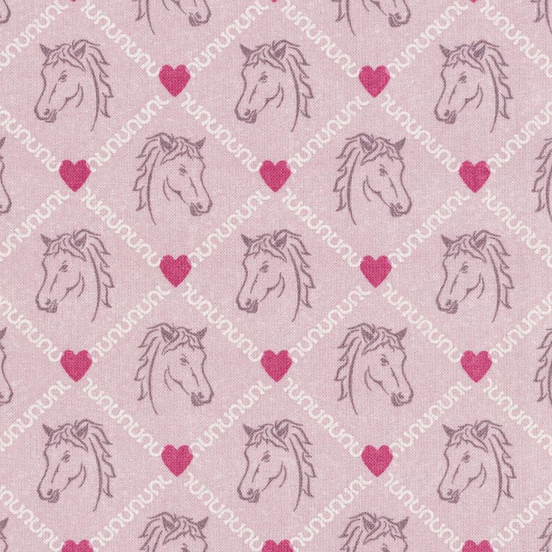 Baumwollstoff Cretonne Pferde und Herzen rosa – rosa,  image number 1