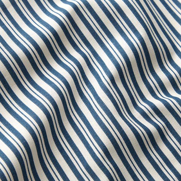 Dekostoff Halbpanama elegante Streifen – jeansblau/wollweiss