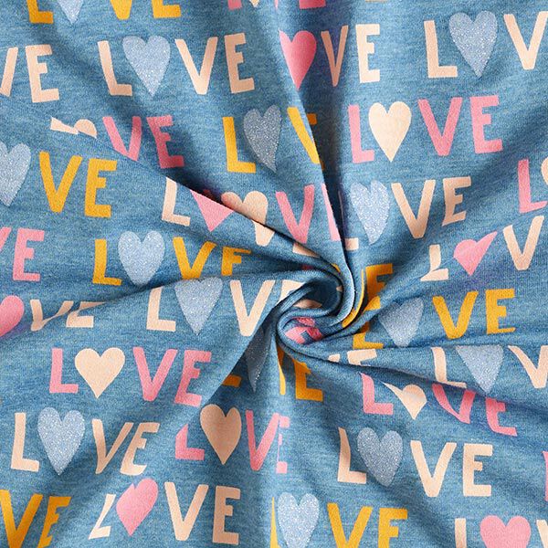 Baumwolljersey Glitzer-Love – stahlblau/silber | Reststück 50cm