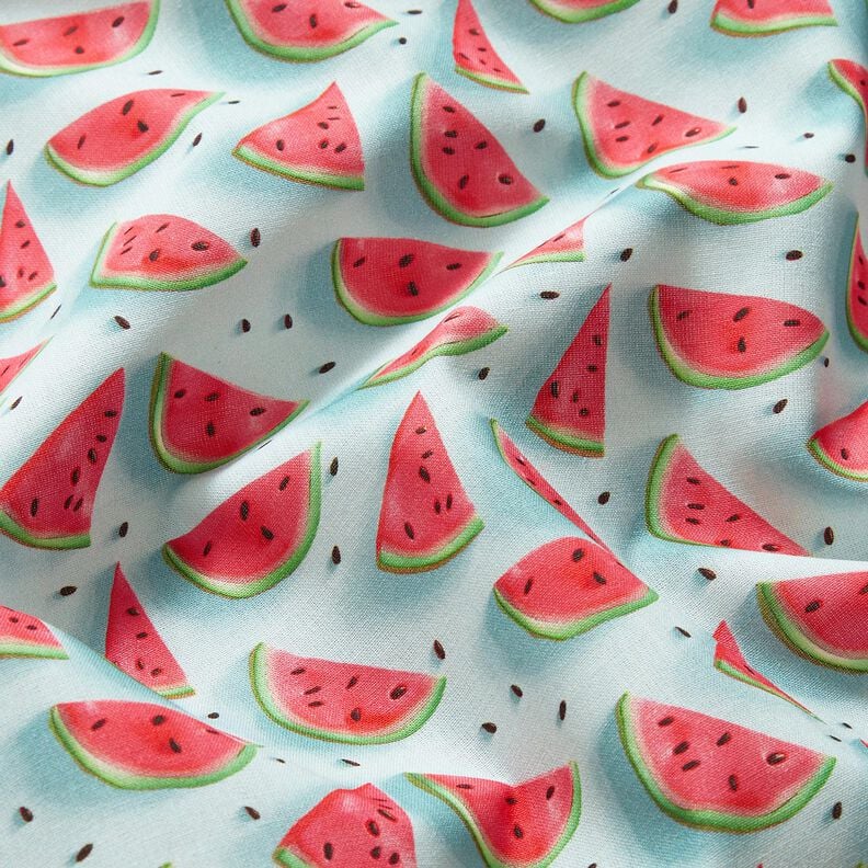 Baumwollstoff Popeline Wassermelone – eisblau/intensiv pink, image number 2