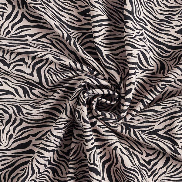 Baumwolljersey Zebra-Muster – beige/schwarz | Reststück 50cm