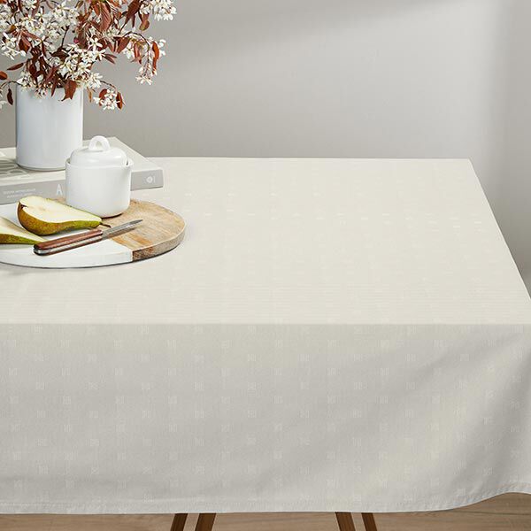 Dekostoff Damast Würfel recycelt – hellbeige | Reststück 50cm
