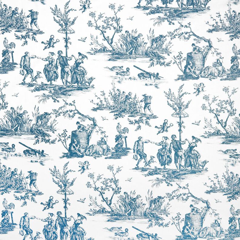 Dekostoff Halbpanama fröhliche Tänzer 280 cm – ozeanblau/weiss,  image number 1