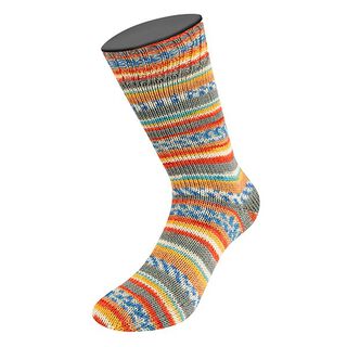 LANDLUST Sockenwolle „Bunte Bänder“, 100g | Lana Grossa – rot/jeansblau, 