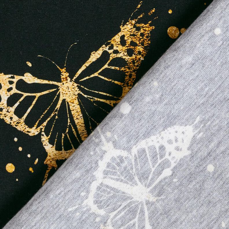 Baumwolljersey goldene Schmetterlinge | Glitzerpüppi – schwarz,  image number 4