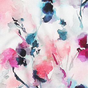Viskosestoff abstrakte Aquarellblumen Digitaldruck – hellrosa/türkis, 