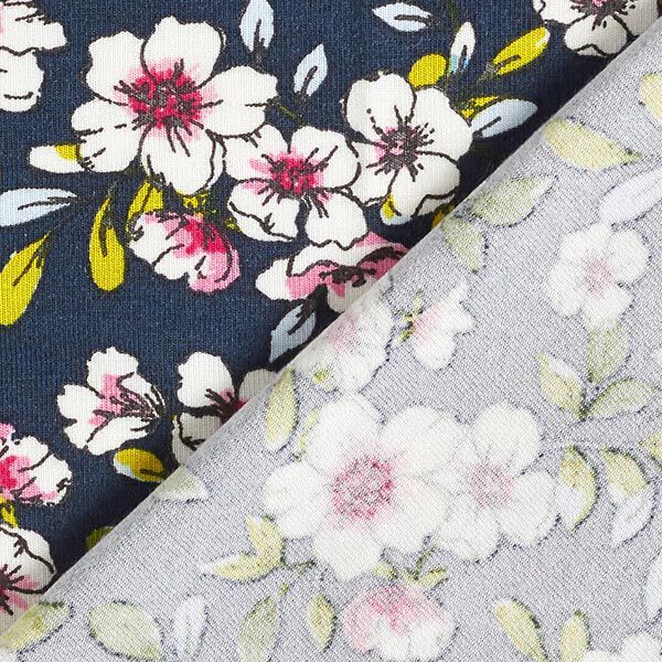 Modaljersey Blumen| by Poppy – marineblau | Reststück 100cm