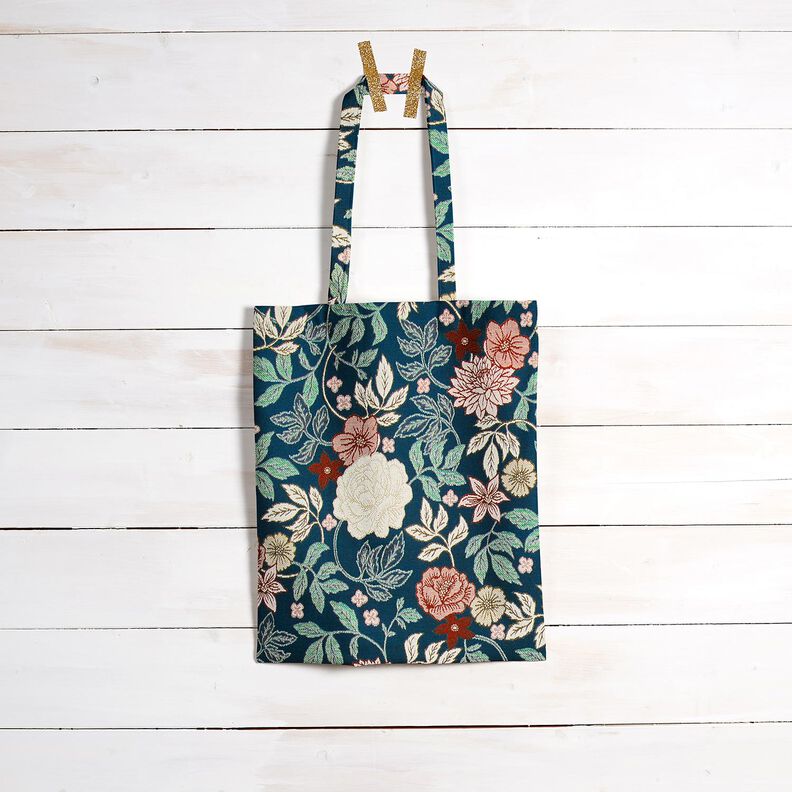 Dekostoff Jacquard Vintage Blumen – petrol/dunkelrot,  image number 7