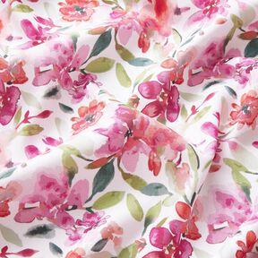 Viskosestoff Aquarell-Frühlingsblumen – weiss/pastellviolett, 