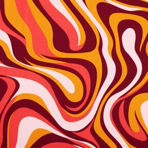 Baumwollsatin Retro-Wellen | Poppy Fabrics – bordeauxrot/currygelb, 