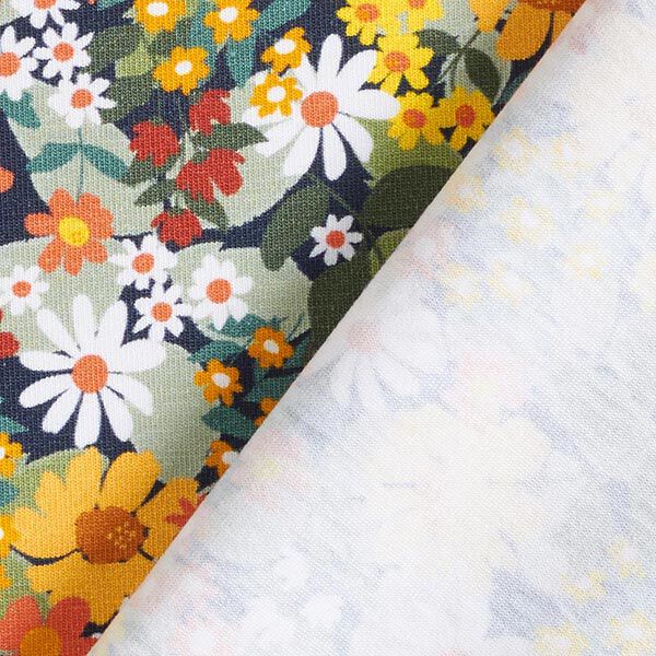 Baumwolljersey Blumenwiese – nachtblau/orange