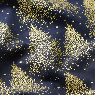 Baumwollstoff Popeline Tannenbäume Goldstaub – nachtblau/gold, 