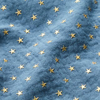 Baumwoll Musselin Goldsterne – jeansblau, 