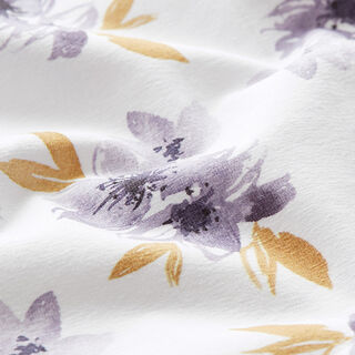 Baumwolljersey Aquarellblumen Digitaldruck | Poppy – weiss/lila, 