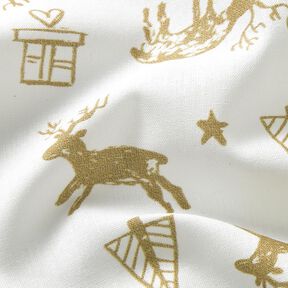 Baumwollstoff Cretonne Rentiere und Sterne – elfenbein/gold, 