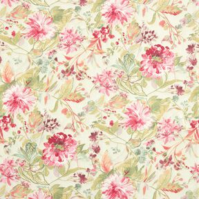 Dekostoff Canvas Wasserfarben Blüten – hellbeige/himbeere, 