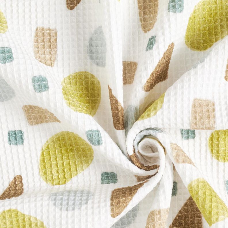 Waffelpiqué bunte Formen – moosgrün/elfenbein,  image number 3