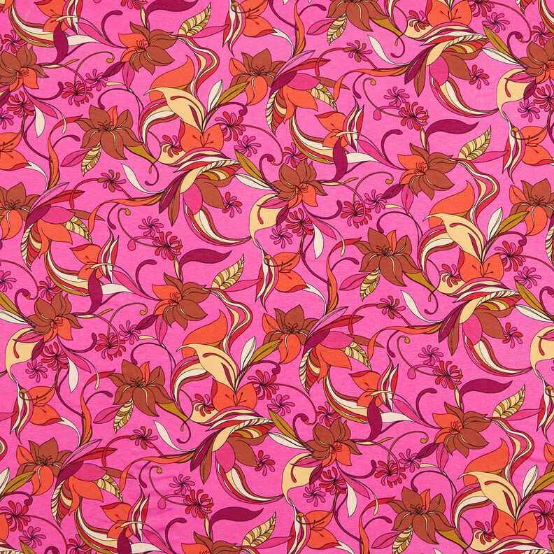 Viskosejersey zarte Blumen – purpur/feuerrot,  image number 1
