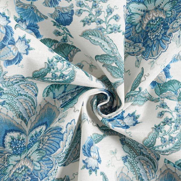 Dekostoff Canvas orientalische Blumenornamente 280 cm – weiss/blau | Reststück 50cm