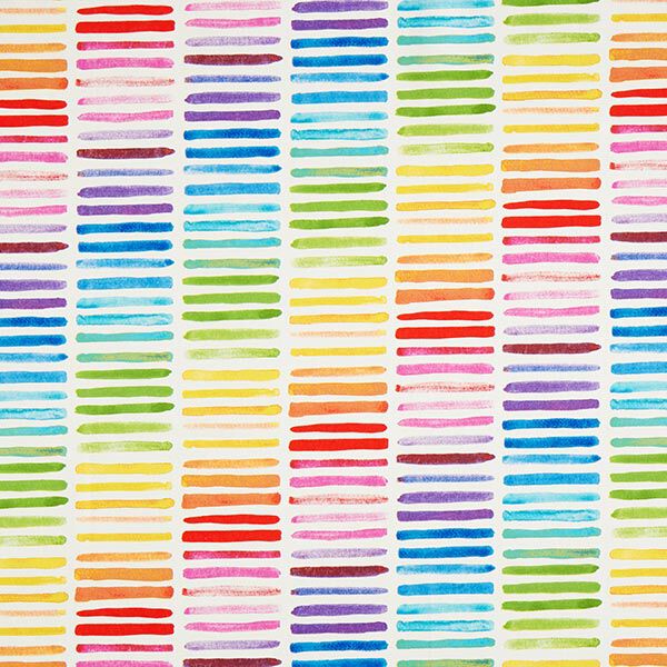 Dekostoff Halbpanama Regenbogenstreifen – weiss | Reststück 100cm