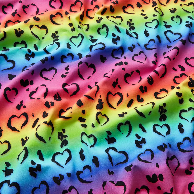 Baumwolljersey Leo Hearts Rainbow | Glitzerpüppi – schwarz/Farbmix,  image number 1