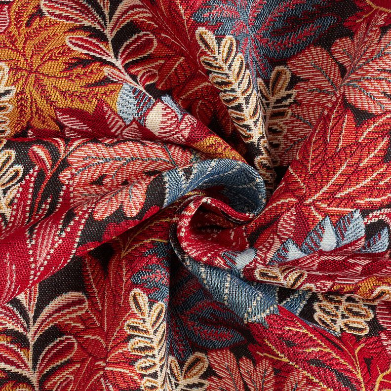 Dekostoff Jacquard Dschungelblätter – schwarz/karminrot,  image number 3