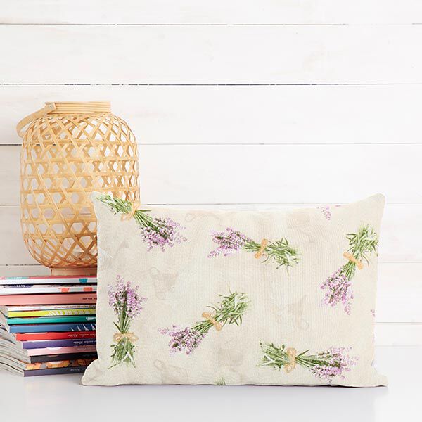 Dekostoff Canvas Lavendel – natur/lavendel | Reststück 100cm