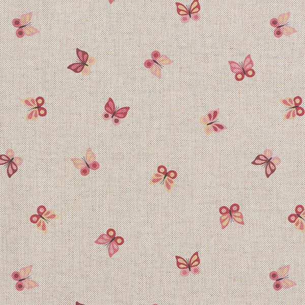 Dekostoff Halbpanama Schmetterlinge – natur/rosa | Reststück 50cm