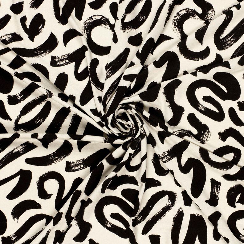 Viskosejersey abstrakte Pinselstriche – creme/schwarz,  image number 3