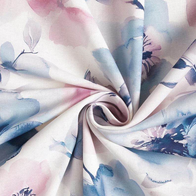 Dekostoff Halbpanama große Aquarellblüten – weiss/pastellviolett,  image number 3