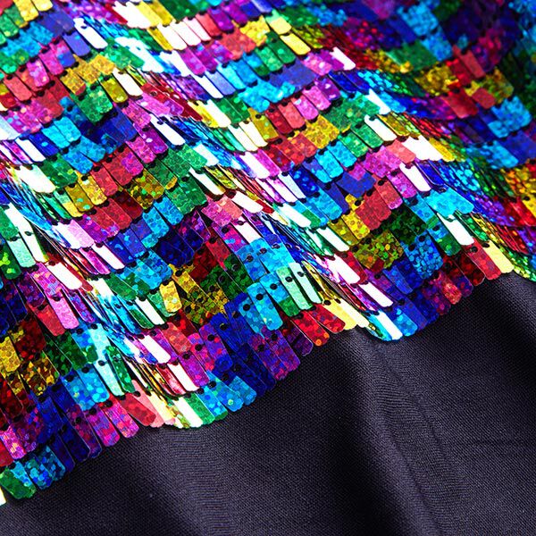 Paillettenjersey bunte Glitzerfransen | Reststück 50cm