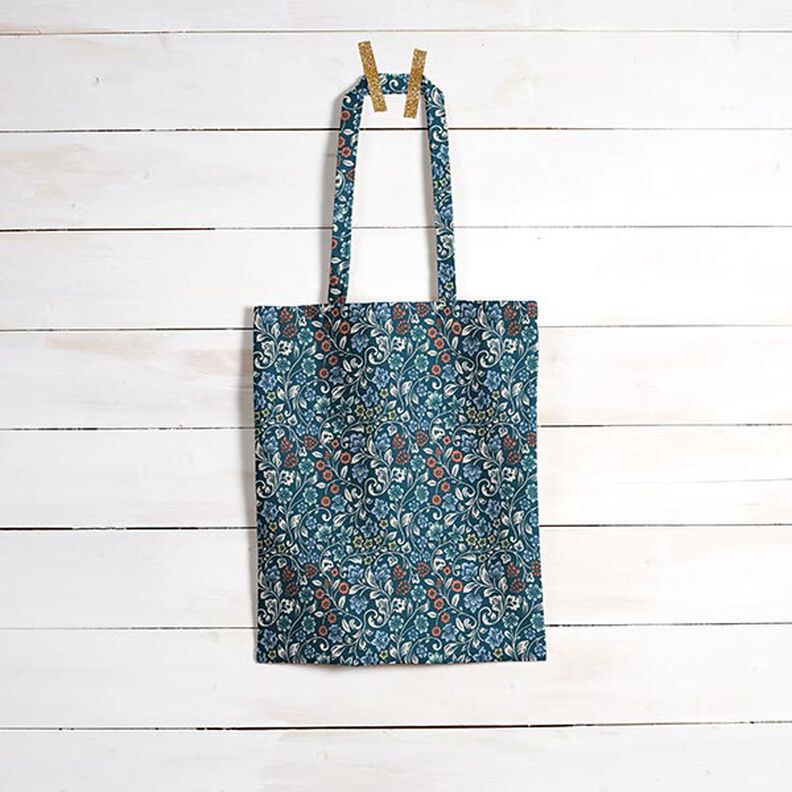 Baumwollstoff Cretonne Blumenranken – petrol/helltaupe,  image number 8
