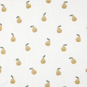 Musselin/ Doppel-Krinkel Gewebe Birne Digitaldruck | Poppy Fabrics – weiss/gelboliv, 