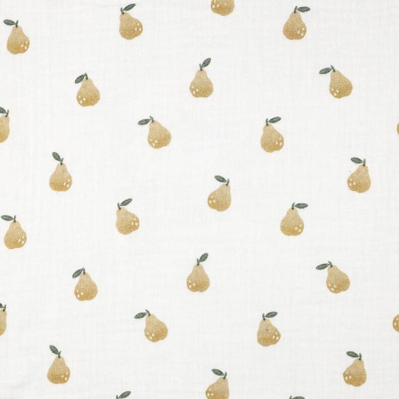 Musselin/ Doppel-Krinkel Gewebe Birne Digitaldruck | Poppy Fabrics – weiss/gelboliv, image number 1