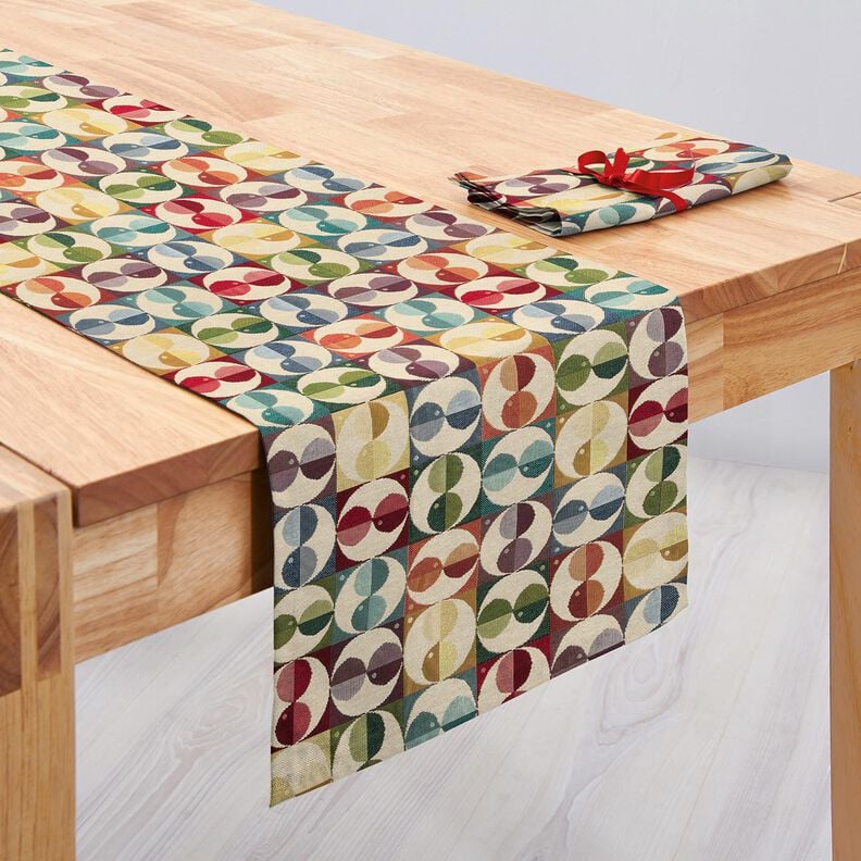 Dekostoff Gobelin Kreise und Quadrate – hellbeige/blau, image number 7
