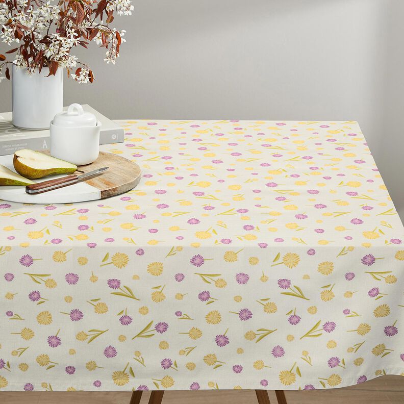 Dekostoff Halbpanama kleine Frühlingsblumen – wollweiss/vanillegelb, image number 7