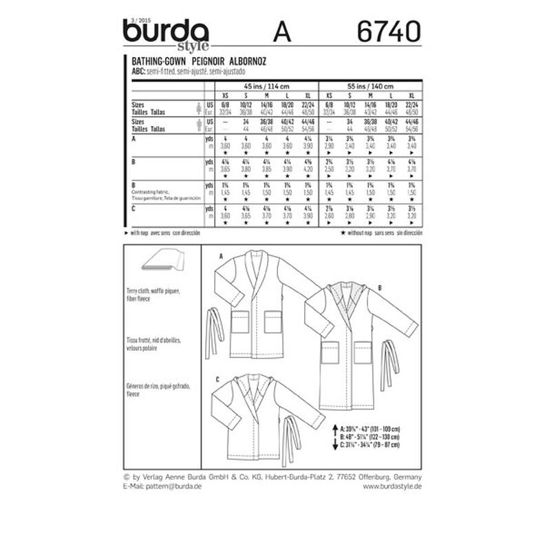 Bademantel | Burda 6740 | 32/34-48/50,  image number 8