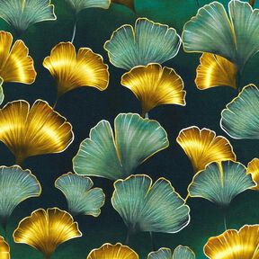 Baumwolljersey Ginkgo | Glitzerpüppi – dunkelgrün/altgold, 