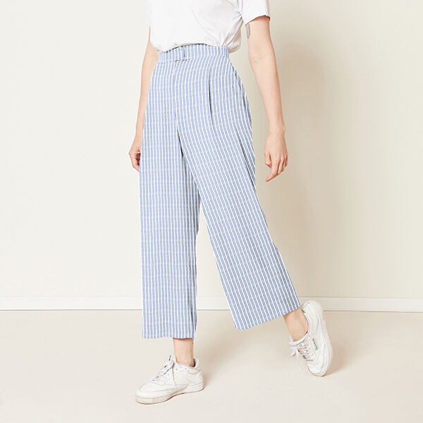 Leinen-Baumwoll-Mix Streifen breit – jeansblau/wollweiss, image number 7