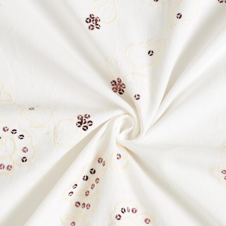 Feincord Stickerei und Pailletten Blumen – creme,  image number 4