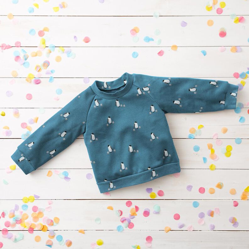 GOTS French Terry Sommersweat Pinguinfamilie Digitaldruck – jeansblau,  image number 6