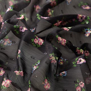 Chiffon Plissée Blumen und Glitzerdobby – schwarz, 