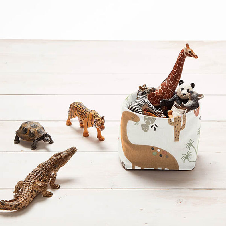 Baumwollpopeline glückliche Dinos – creme/rehbraun,  image number 6