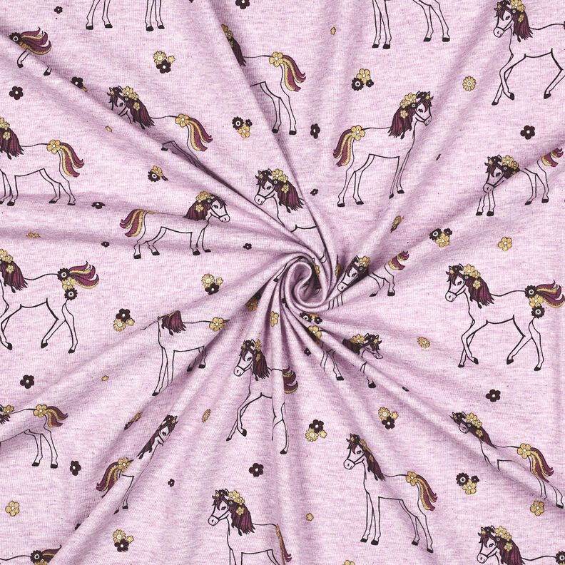 Baumwolljersey Glitzer-Blumenpferd | Poppy Fabrics – pastellviolett/gold, image number 3