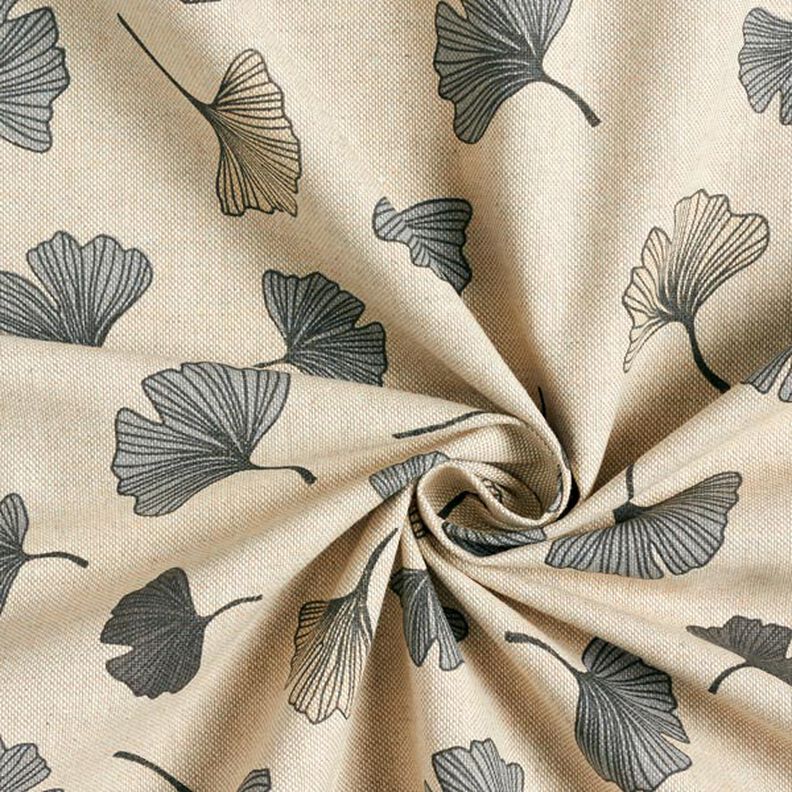 Dekostoff Halbpanama Ginkgoblätter – grau/natur,  image number 5