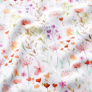 Waffeljersey Aquarell-Blumenwiese Digitaldruck  – weiss | Reststück 50cm, 