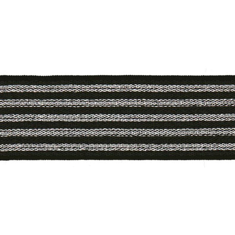 Gestreiftes Gummiband [ Breite: 25 mm ] – schwarz/silber,  image number 1