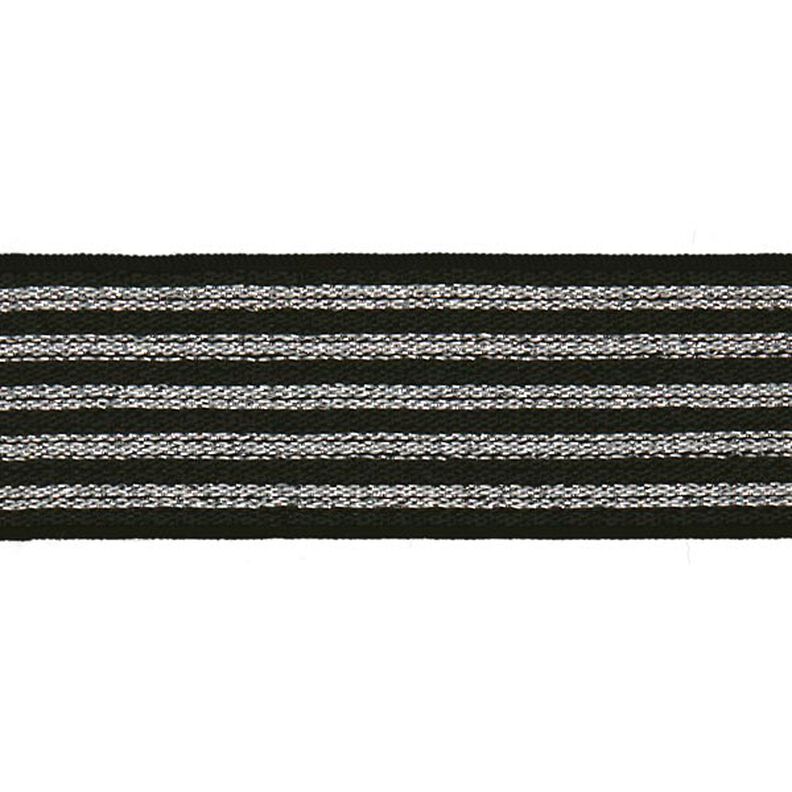 Gestreiftes Gummiband [ Breite: 25 mm ] – schwarz/silber,  image number 1