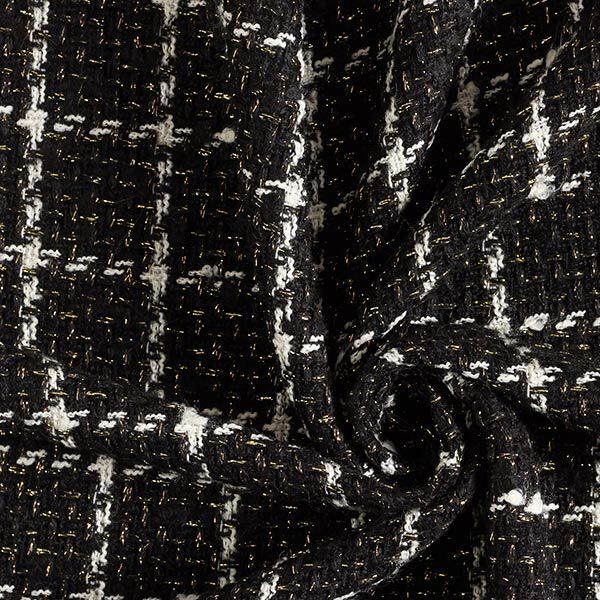 Lockeres Wollmix-Gewebe Karo & Goldfaden – schwarz/weiss | Reststück 50cm