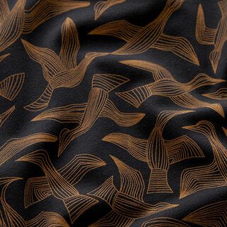 Baumwolljersey Zugvögel – schwarz | Reststück 100cm,